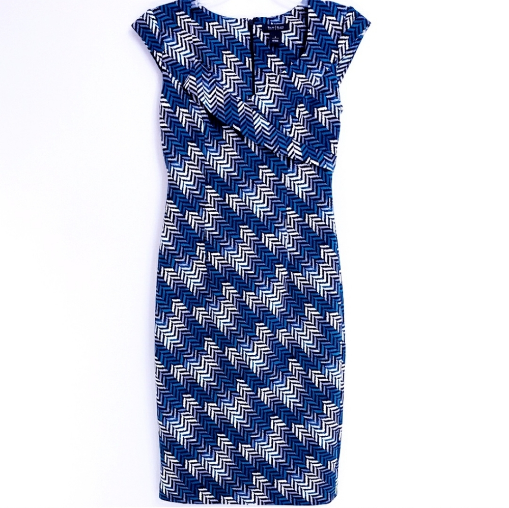 NWOT White H /Black  Geometric Midi Sheath Dress